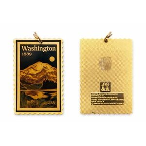Postage Stamp Pendant Washington Mt. Rainier 1989 USPS Philatelist Vintage JG&A